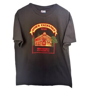 Stock Exchange Bar Brewery Steakhouse Graphic T Shirt Mens L Black Vintage Tee